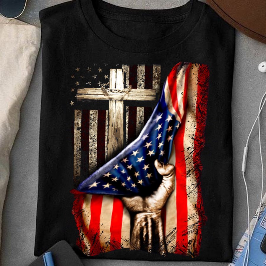 Jesus Cross American Flag Independence's Day - Standard T-shirt