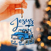 Jesus take the wheel blue truck vintage flowers - One Sided Ornament