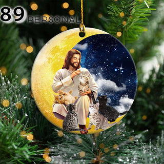 Jesus and Cats sitting on the moon Christmas - One Sided Ornament