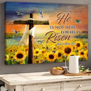 He Is Not Here For He Is Risen Cross Sunflower Field - Matte Canvas
