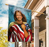 Beautiful Jesus drawing Watercolor American flag - House Flag