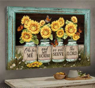 Beautiful sunflower jars Butterfly We will serve the lord Jesus - Matte Canvas