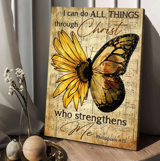Butterfly Sunflower pattern I can do all things through Christ - Matte Canvas
