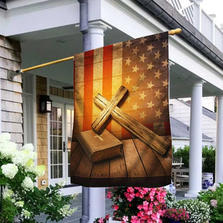 Christian Cross Bible America Flag - House Flag