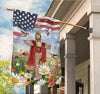 Cross Hummingbird Colorful flower American flag - House Flag
