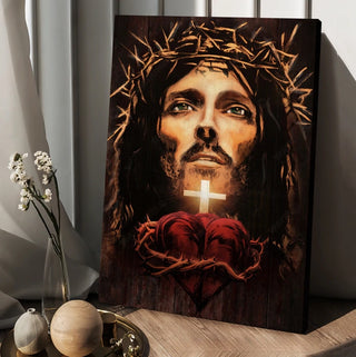 The face of Jesus heart crown of thorn - Matte Canvas