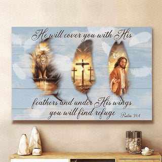 HE WILL COVER YOU WITH HIS FEATHER JESUS - Matte Canvas