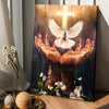 Jesus hand, Dove of peace, Light cross, White flower - Matte Canvas