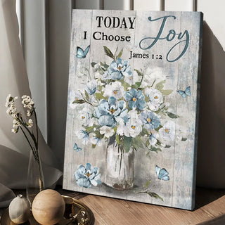 Light blue flower butterfly Today I choose joy - Matte Canvas