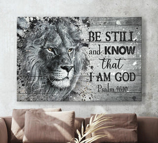 Lion of Judah Black and white painting Be still and know that I am God - Matte Canvas