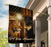Lion of Judah Jesus Cross Golden crown God bless America American flag - House Flag