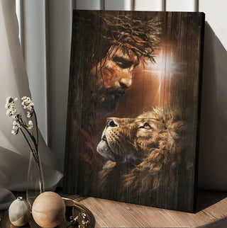 Lion of Judah, God, Unique cross, Beautiful night - Matte Canvas