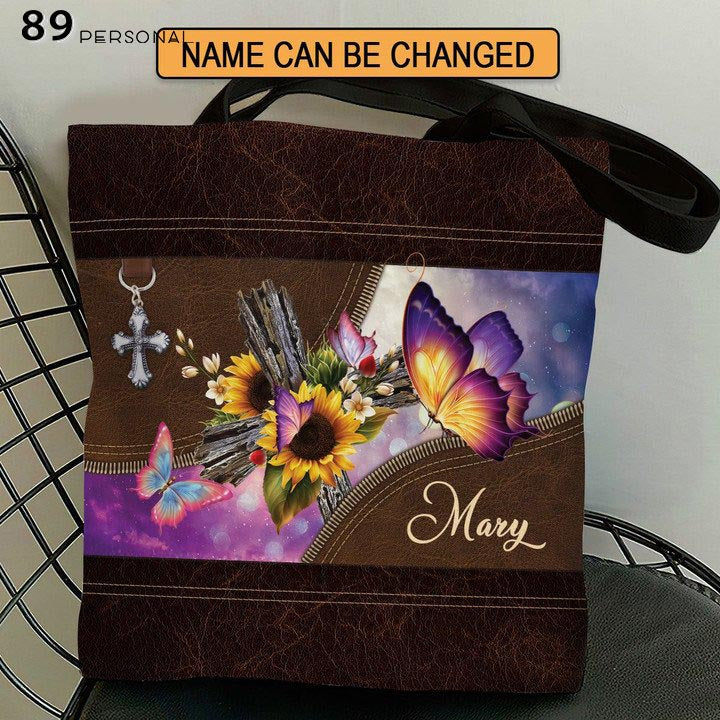 Lovely Butterfly And Sunflower Cross Tote Bag - Personalized Tote Bag