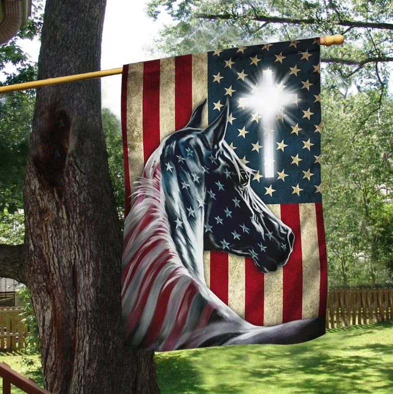 Patriot Horse American Cross - House Flag