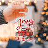 Jesus take the wheel red truck vintage flowers - One Sided Ornament