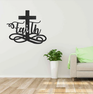 Faith Cross Jesus - Cut Metal Sign