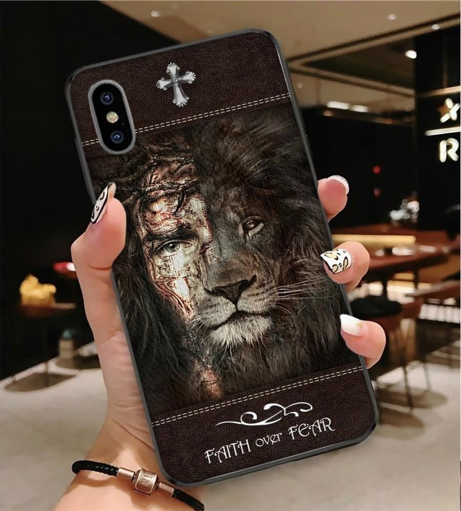 Jesus and Lion faith over fear - All Over Print Phone Case
