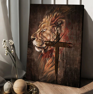 Stunning lion face Antique cross - Matte Canvas