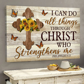Butterfly Wooden cross I can do all things through Christ who strengthens me - Matte Canvas