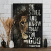 The Lion of Judah, Black background, Be still and know that I am God - Matte Canvas