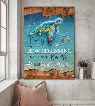 Turtle painting Under the ocean Everyday is a new beginning - Matte Canvas