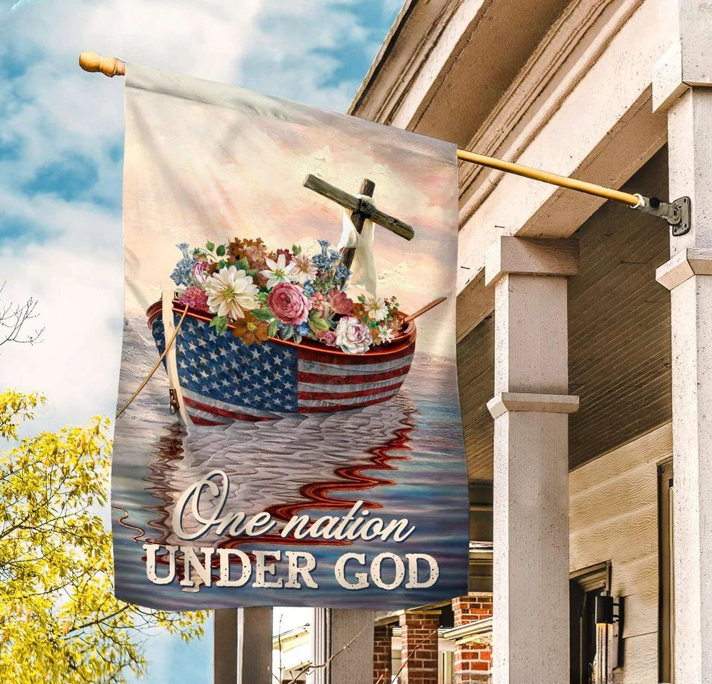 Boat painting, Cross, Flowers, One nation under God American flag - House Flag