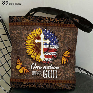 Unique Sunflower And American Flag One Nation Under God- Tote Bag