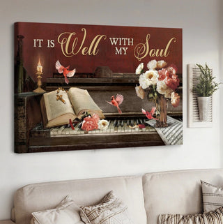 Vintage piano, Red cardinal, Bible, It is well with my soul - Matte Canvas