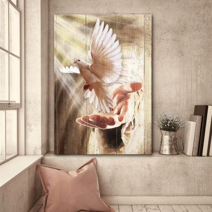 A dove on his hand Jesus - Matte Canvas