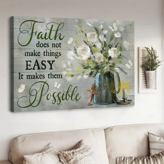 White peony Cross Light candle Faith does not make things easy - Matte Canvas