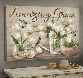 White tulip Hummingbird Jesus Amazing grace - Matte Canvas