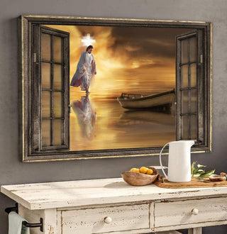 Jesus walking on water window frame - Matte Canvas
