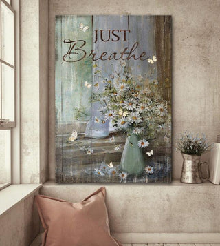 Jesus Butterfly And Daisy Flower Just Breathe - Matte Canvas