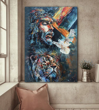 Jesus lion and dove colorful painting - Matte Canvas