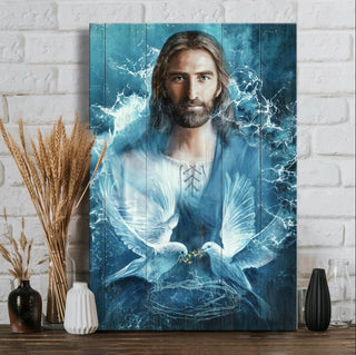 Jesus painting, Bird couple, Blue water - Matte Canvas